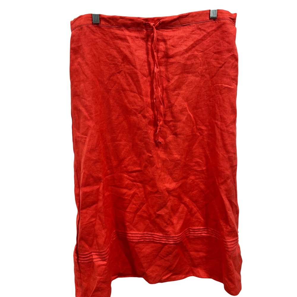 Choices Woman 1X Linen Coral Midi Skirt Drawstring Waist Casual Summer